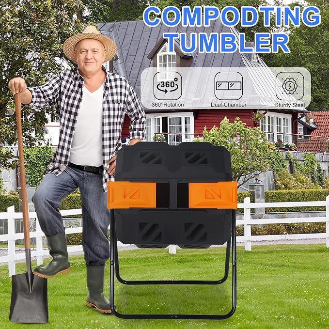 FDW Outdoor Compost Bin, 43 Gallon Dual Chamber Tumbling Composting Bin - Image 3