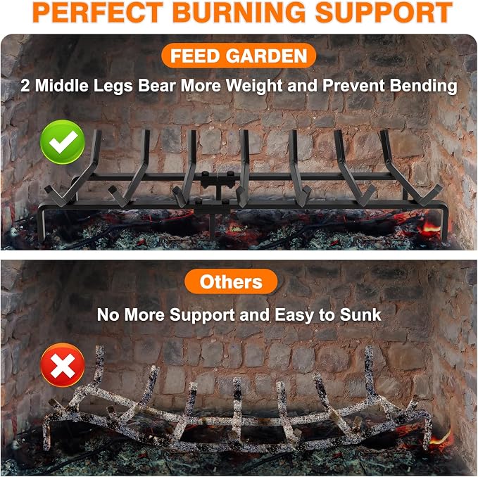FEED GARDEN Fireplace Grate 30 inch Heavy Duty Fireplace Log Holder, 1/2" Solid - Image 4