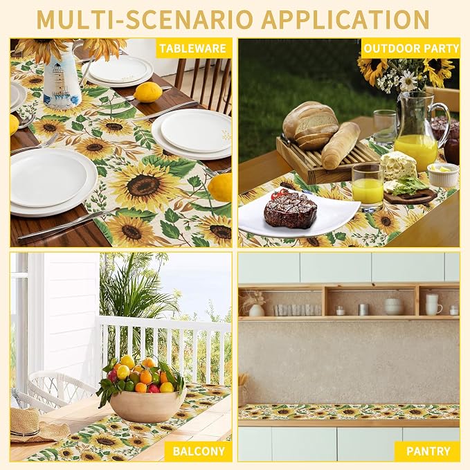 Table Runner Sunflower Leaves Table Runners Summer Seasonal Kitchen Dinning - Image 7