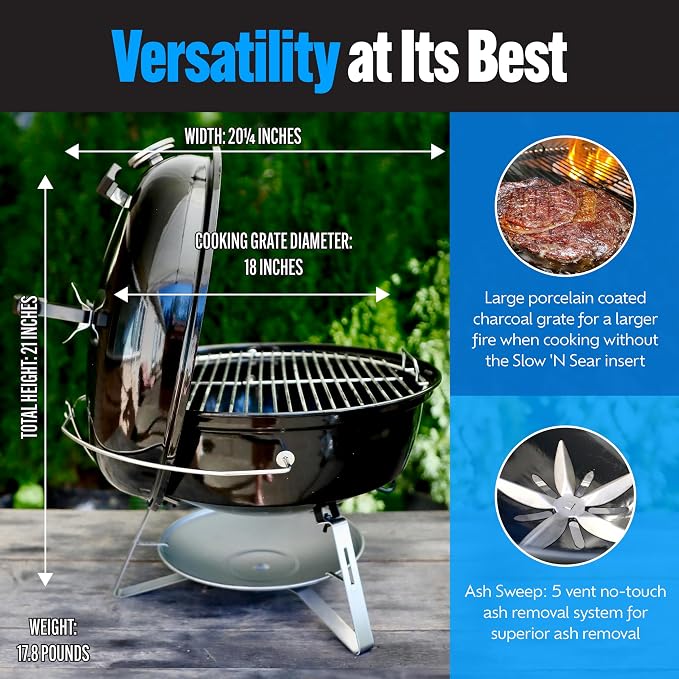 SnS Grills Slow ‘N Sear Travel Kettle, 2-Zone Cook Charcoal Basket and Easy - Image 7