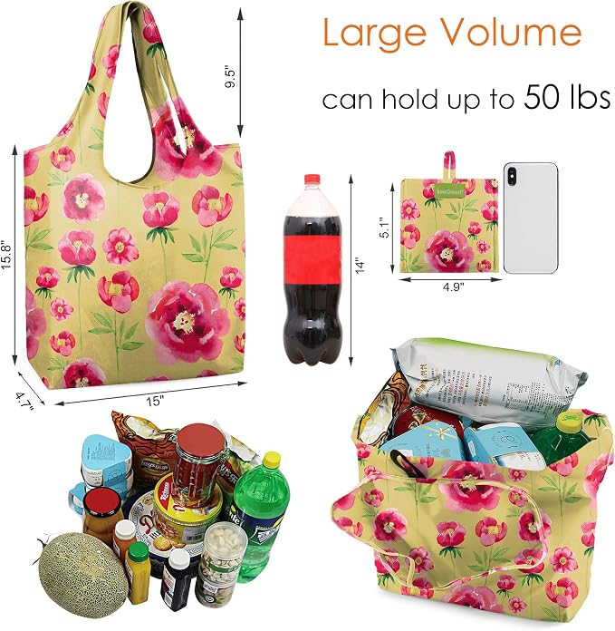 BeeGreen Floral Reusable Grocery Bags Bulk 6 Packs X-Large50LBS, Reusable - Image 2