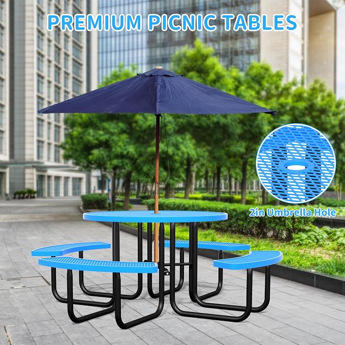 46'' Round Metal Picnic Table for Outdoors, Commercial Steel Metal Picnic Tables - Image 4
