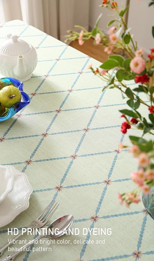 ISAENNE Designer Linen Floral Long Rectangle Tablecloth, Light Green Farmhouse - Image 4