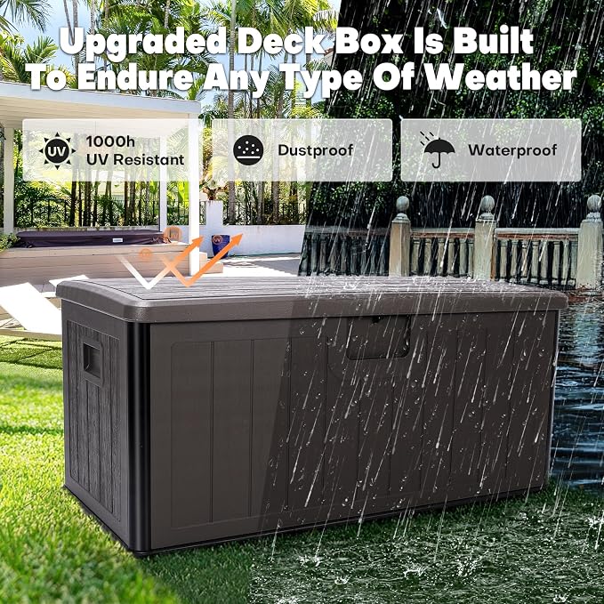 100 Gallon Deck Box, Double-Wall Construction Waterproof Outdoor Patio Storage - Image 4