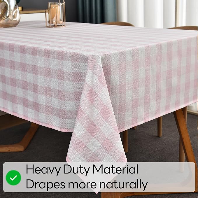 Gingham Table Cloth for Rectangle Tables Pink Checkered Plaid Tablecloth Heavy - Image 5