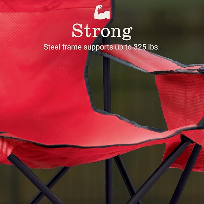 Folding Chair in Red with Armrest Cooler and 325 lb Steel Frame