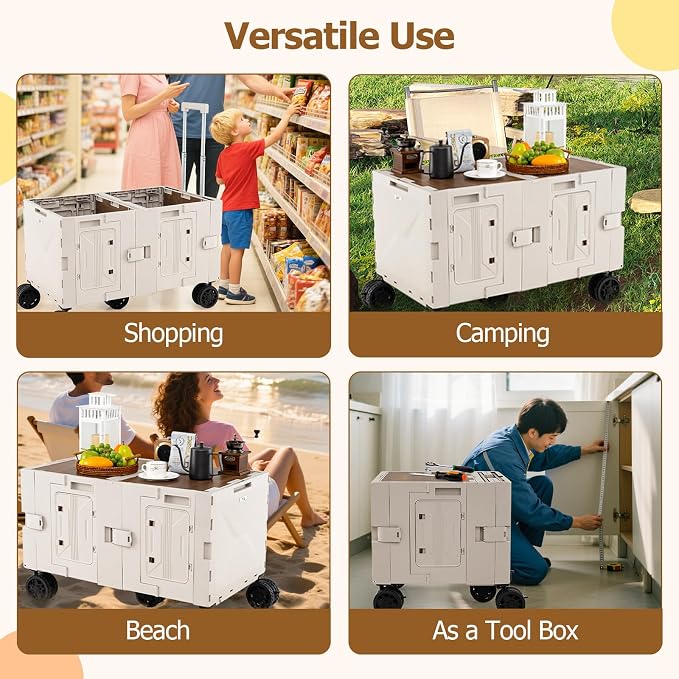 Goplus Large Foldable Utility Cart w/ 2-Tier Storage Crates, 5 Rotate Wheels - Image 3