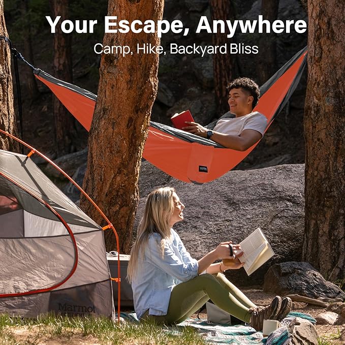 Camping Hammock, Double Size, 500 lb Capacity, Orange and Grey