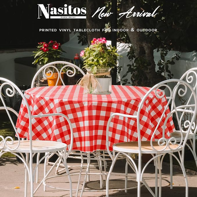 Nasitos Red and White Checkered Tablecloth 60 Inch Round - Image 3