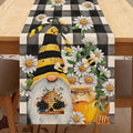 Seliem Spring Bee Gnome Table Runner, Honey Black White Buffalo Plaid Check by Seliem