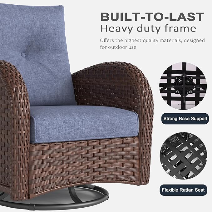LayinSun 5 Pieces Outdoor Patio Furniture Set, Rattan Wicker Sectional Swivel - Image 4