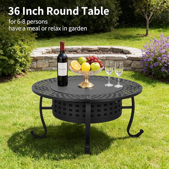 FDW 36 Inch Fire Pit with 2 Adjustable Grills, Wood Burning Outdoor Fire Pit - Image 3