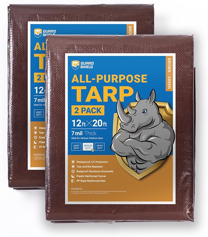 GUARD SHIELD Brown/Green Tarp 12x20 Feet Medium Duty Outdoor Waterproof Multi by GUARDSHIELD