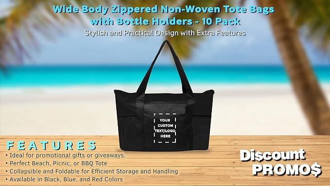 DISCOUNT PROMOS 10 Zippered Non-Woven Tote Bags Set - Image 2