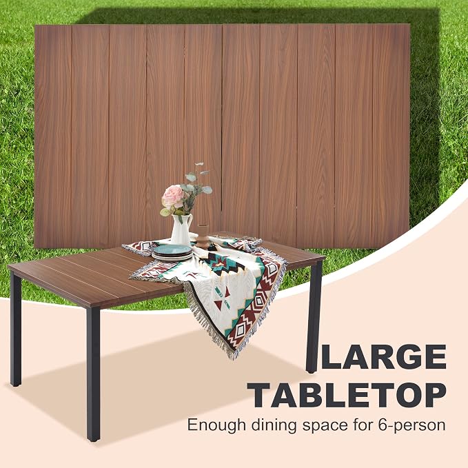 VICLLAX Outdoor Dining Table for 6, 63 Inch Rectangle Patio Dining Table for - Image 6