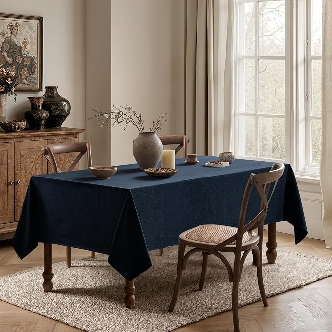MIULEE Navy Blue Linen Polyester Tablecloth 60x104 Inch Rectangle Table Cloth - Image 4