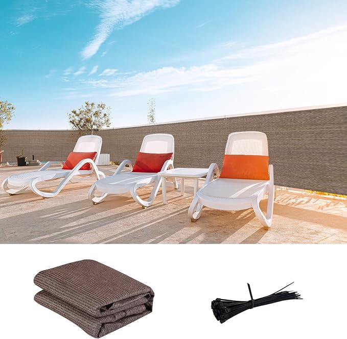 LOVE STORY Custom Size 3.3'x8' Brown Balcony Privacy Screen, UV Block Privacy by LOVESTORY