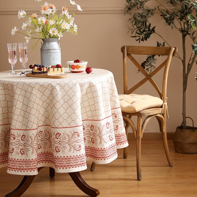 ISAENNE Designer Linen Floral Round Tablecloth, Pale Yellow Elegant Farmhouse - Image 7