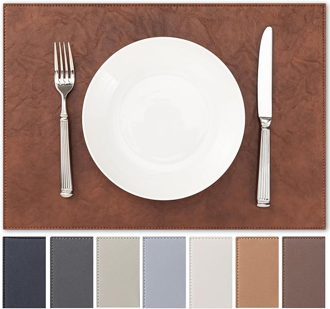 Faux Leather Placemats Set of 8 Vinyl Washable Wipeable Table Mats by BAROYAL