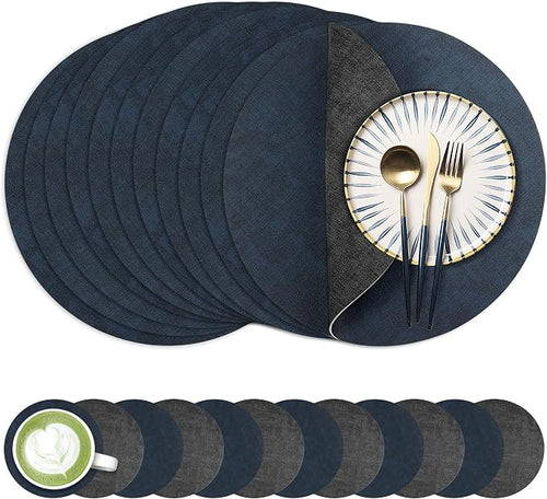 13-Inch Faux Leather Round Placemats Set of 12, Waterproof Anti-Slip Dual Sided by Fyvva