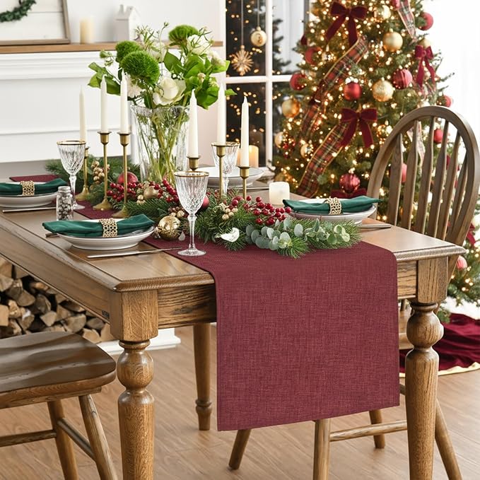 Artoid Mode Dark Red Table Runner, Seasonal Christmas Valentine's Washable - Image 2
