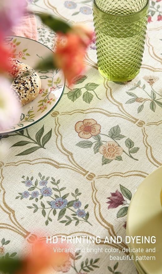 ISAENNE Designer Linen Long Tablecloth Rectangle, Western Colorful Floral - Image 5