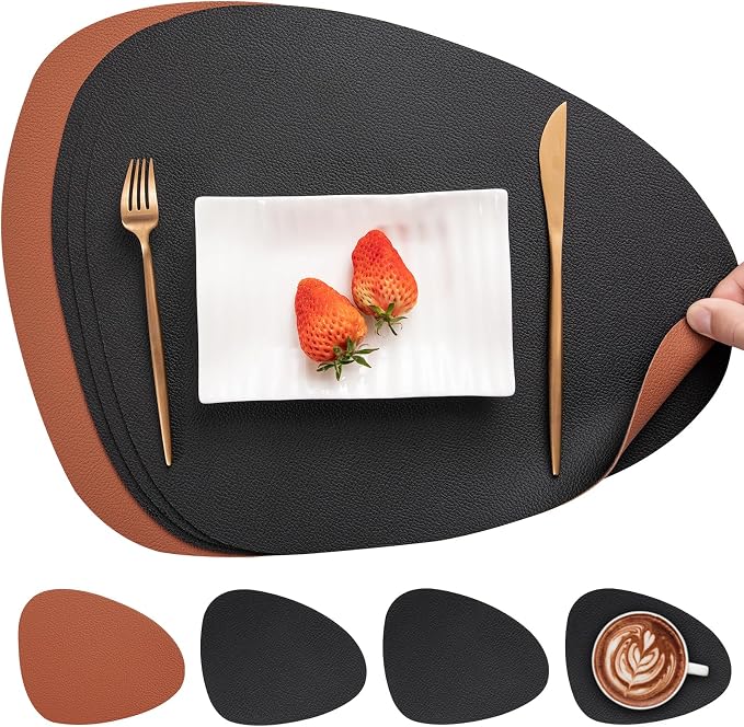 Myir JUN Placemats, Dual-Sided Placemats Waterproof Faux Leather Placemats Set by MyirJUN