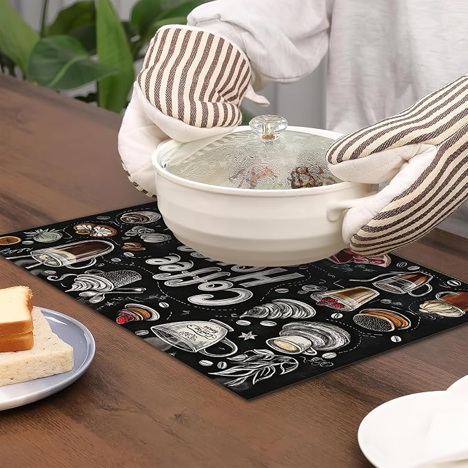 Coffee House Placemats Set of 6, Coffee Menu Table Mates Non-Slip Heat - Image 4