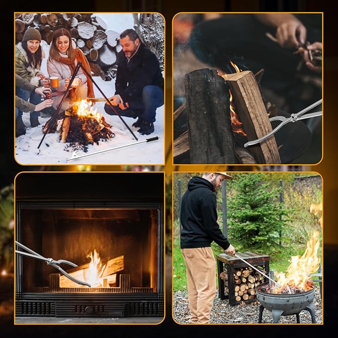 Fire Tongs 40 Inch Stainless Steel Log Grabber for Indoor and Outdoor Fires