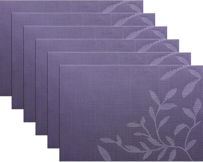 Leaf Placemats Set of 6, Non-Slip Heat-Resistant 18" x 12" Vinyl Washable by PandaPalm