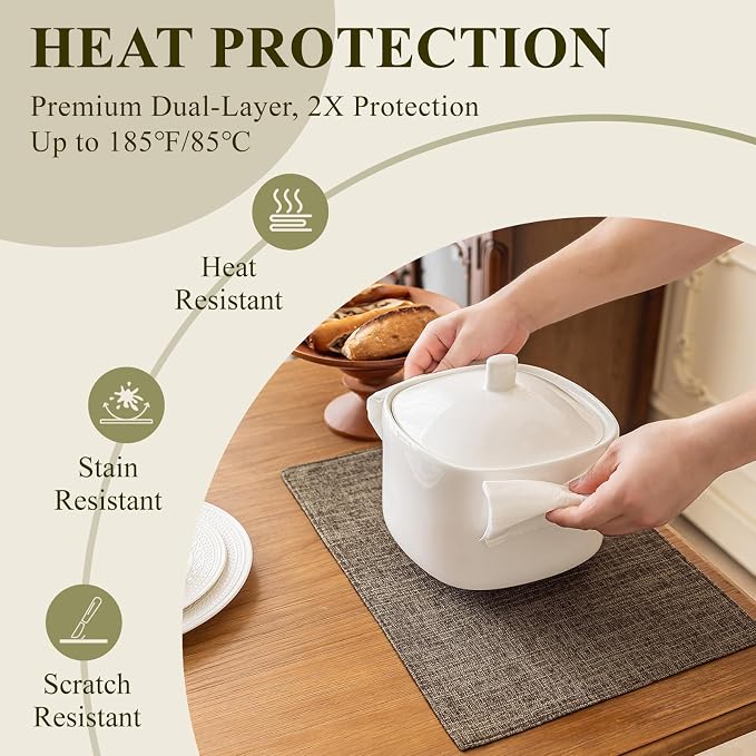 KXN Placemats Set of 8, Dual-Layer Thickened Faux Linen Table Mats, Heat - Image 4