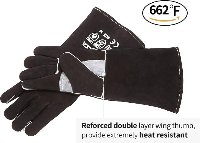RAPICCA Fireplace Gloves Fire Heat Resistant: Black 14IN - Image 7