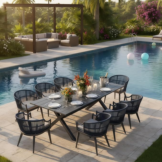 PURPLE LEAF 9 Pieces Outdoor Dining Set All Weather Wicker Patio Dining Set - Image 2