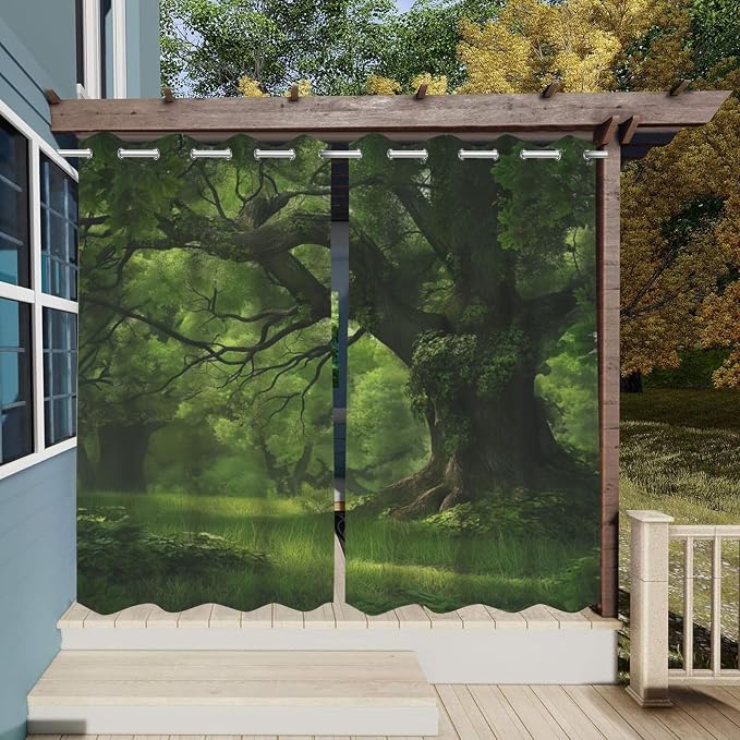 Nature Theme Waterproof Indoor/Outdoor Curtains, Forest Pattern, Weatherproof - Image 3