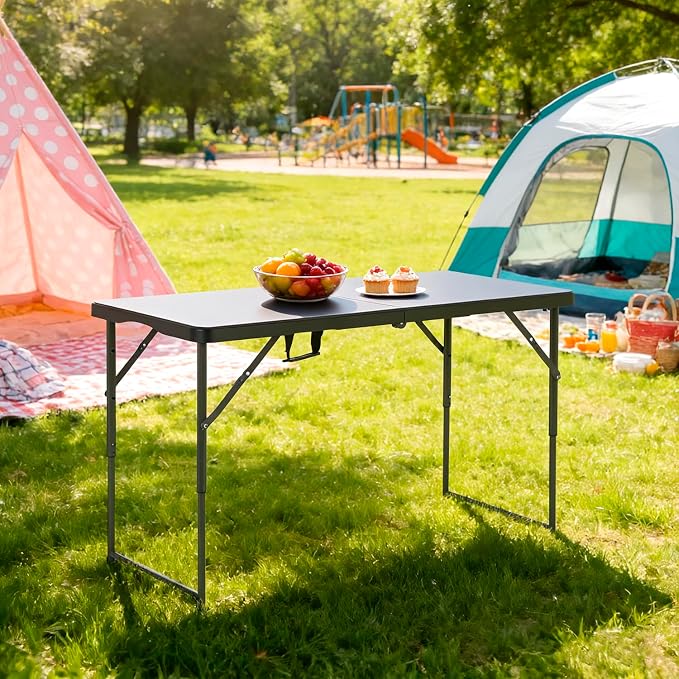BestOffice 4 FT Picnic Table Folding Table Camping Plastic Table Fold Up Table - Image 2