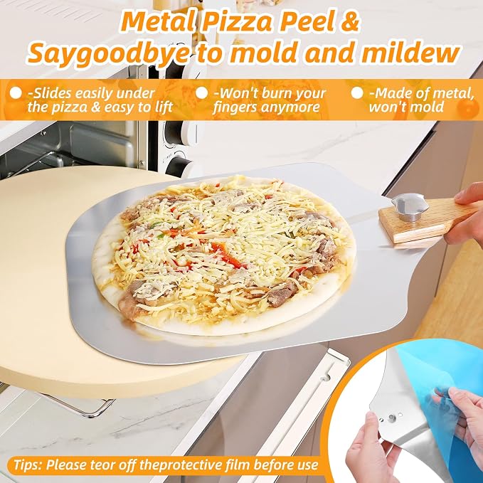 Pizza Stone 5 PCS Set, 15 Inch Large Round Pizza Stone Set - Image 4