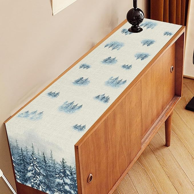 Forest Table Runner, Rustic Farmhouse Mountains Birds Pine Tree Woodland Jungle - Image 2