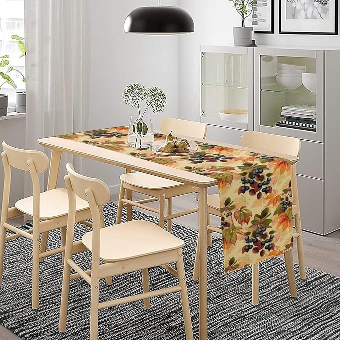 Autumn Leaf Table Runner, Thanksgiving Autumn Harvest Watercolor Black Berry - Image 2