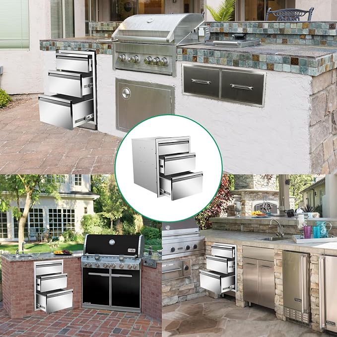 Outdoor Kitchen Drawers 16" W x 21" H x 23" D Stainless Steel Triple Drawers - Image 6