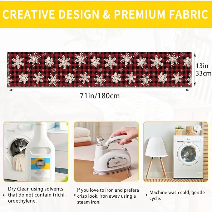 Christmas Red Plaid Snowflake Table Runners 70 inches Long Table Runner Elegant - Image 2