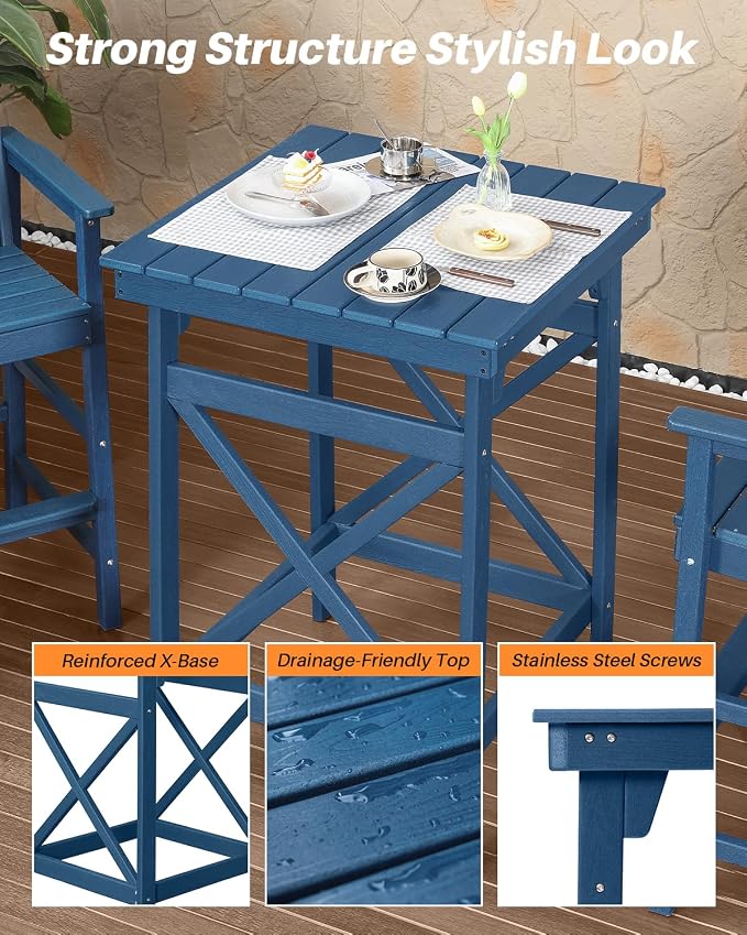3-Piece Adirondack Chairs and Table Set, HDPE Outdoor Bar Sets, All Weather - Image 7