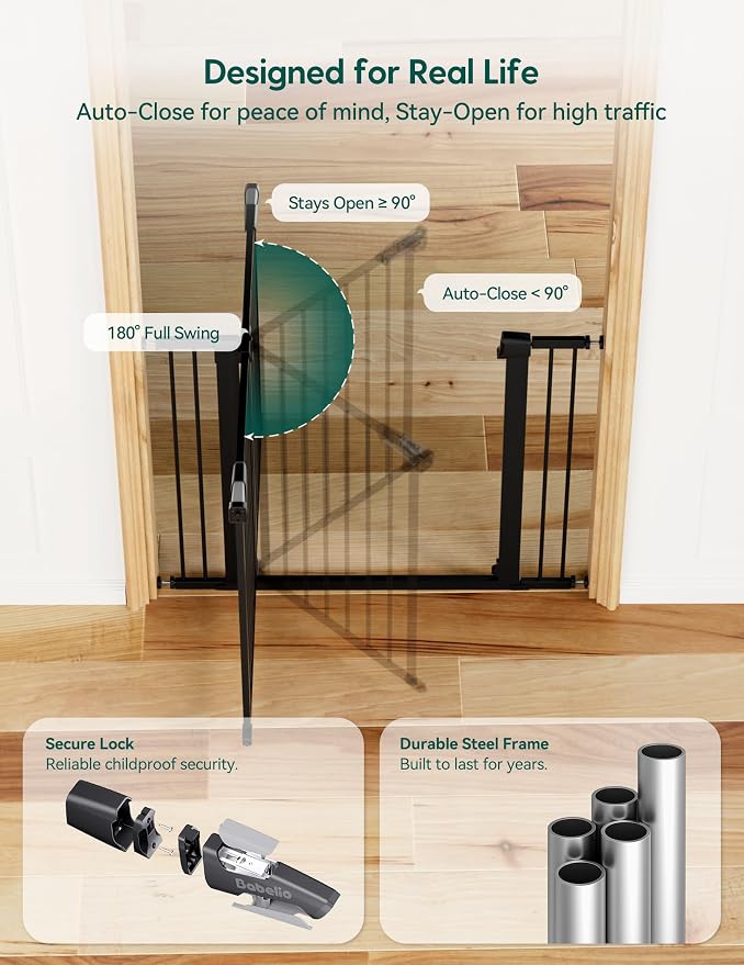 BABELIO 36" Tall Baby Gate, 29-48" Auto-Close & Pressure Mounted - Image 5