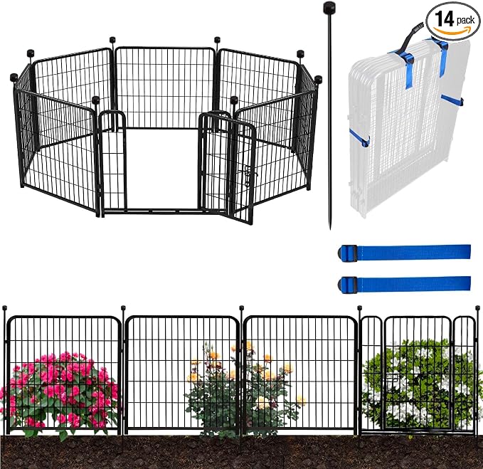 ADAVIN 32 in Garden Fence with Low Threshold Door, 14 Panels Total 31Ft Dog by ADAVIN