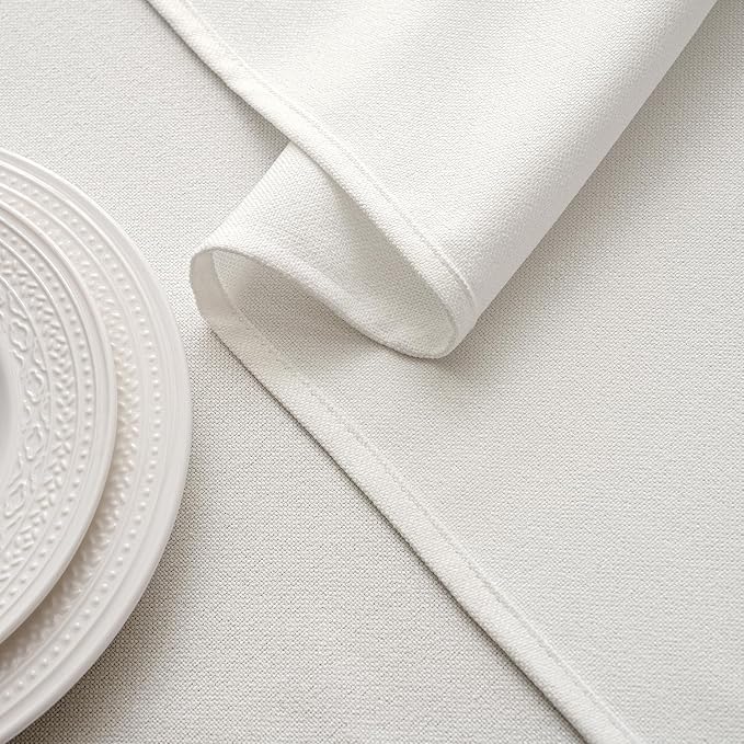 MIULEE White Linen Polyester Tablecloth 60x84 Inch Spring Rectangle Table Cloth - Image 3