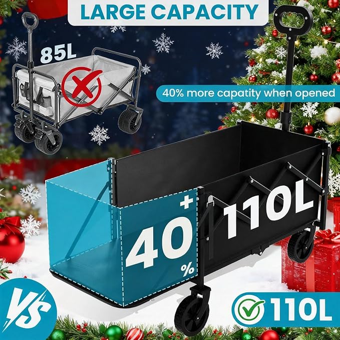 Small Collapsible Wagon with Tailgate, Wagons Carts Foldable with 350lbs - Image 2