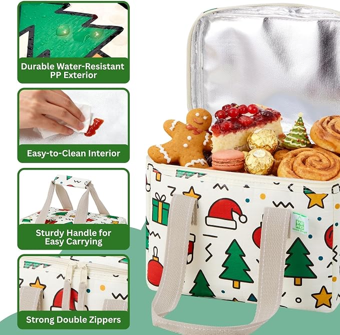 VENO 2 Pack Christmas Insulated Lunch Bag, Heavy Duty Insulated Grocery Bags - Image 5