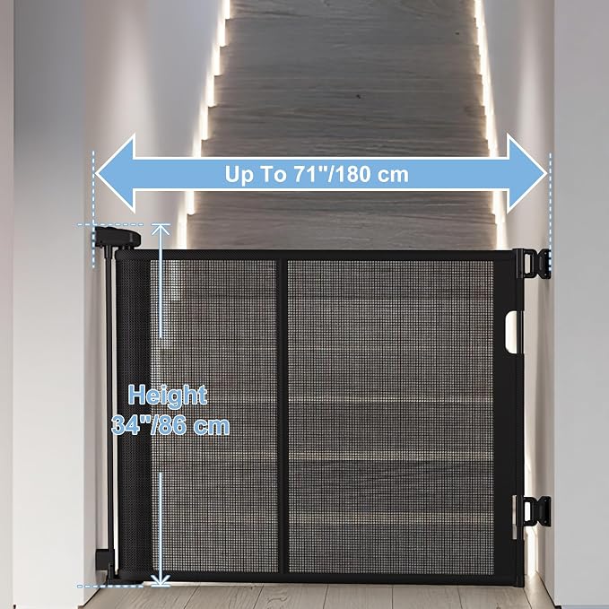 71 inches Extra Wide Retractable Baby Gate, 34 inches Tall Pet Gate - Image 2