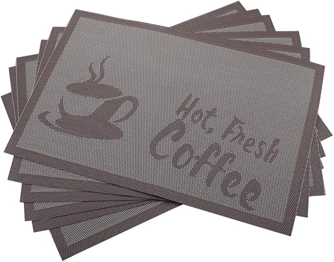 Gugrida Placemats Set of 6 Plaid Checkered Coffee Heat-Resistant Anti-Skid PVC by Unknown