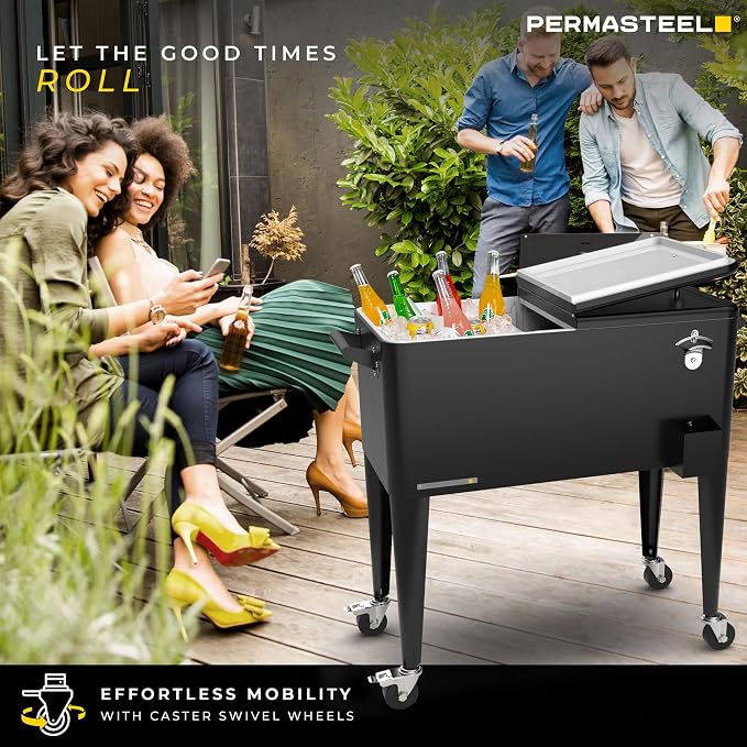 Permasteel 80 Quart Party Cooler, Rolling Ice Chest - Image 4