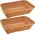 2 Pack 12" Rectangular Poly Wicker Bread Baskets, Durable Woven Serving Basket by Fulhdedi